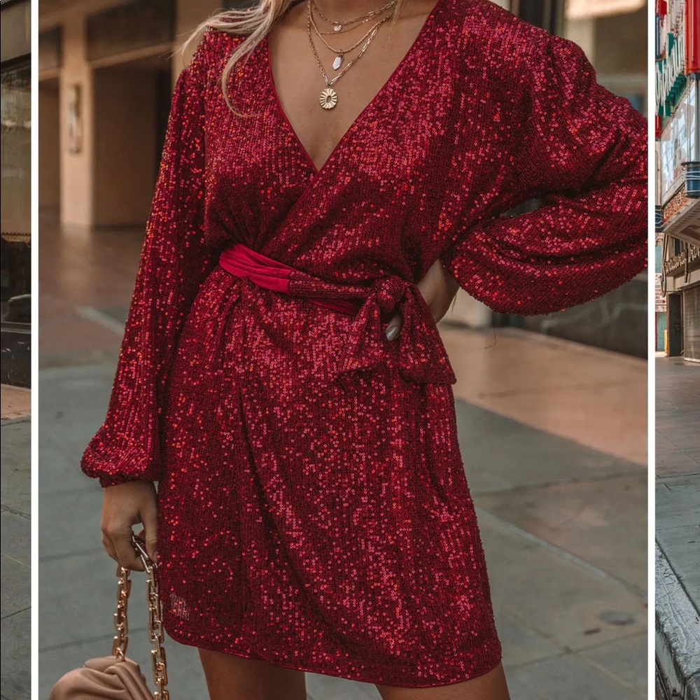 NWT VICI SEQUIN WRAP DRESS (burgundy)